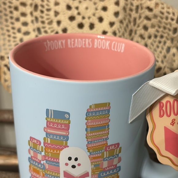Spooky Readers Book Club Ghost Reading a Book Soft Touch Blue Pink Coffee Mug - Picture 3 of 11
